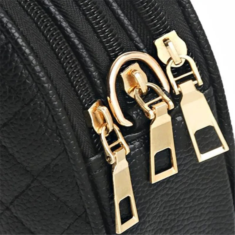 Women’s Black Crossbody Bag – 3-Compartment Purse with Gold Hardware