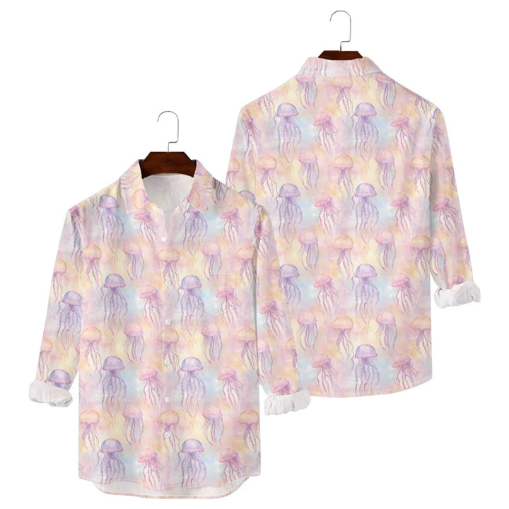 Men’s Hawaiian Fish Print Shirt – Long Sleeve Casual