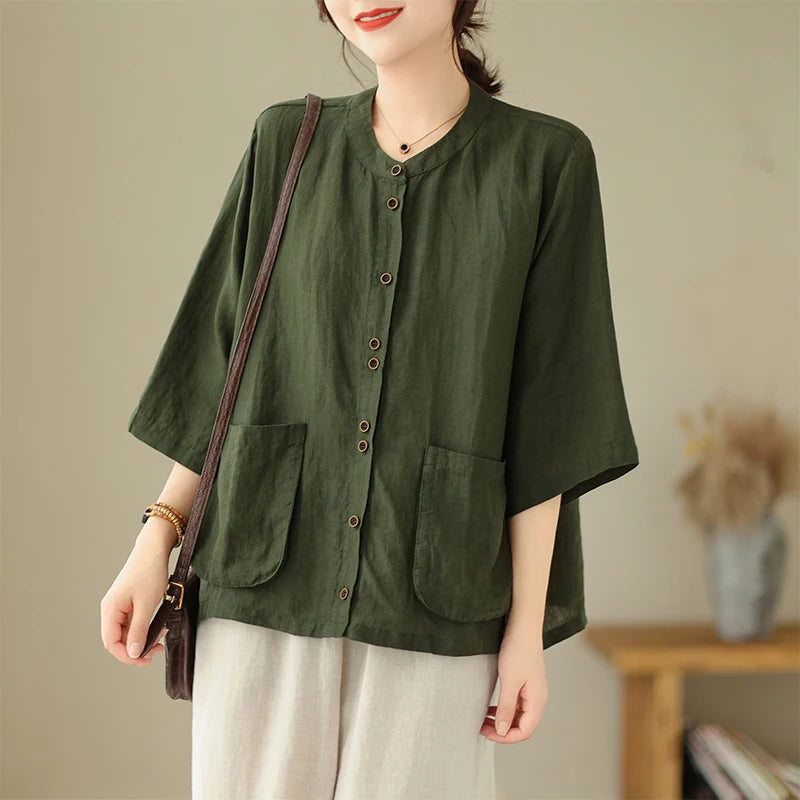 Woman Top Single-Breasted Loose Shirts & Blouses for Women Pocket Cheap Tops Female