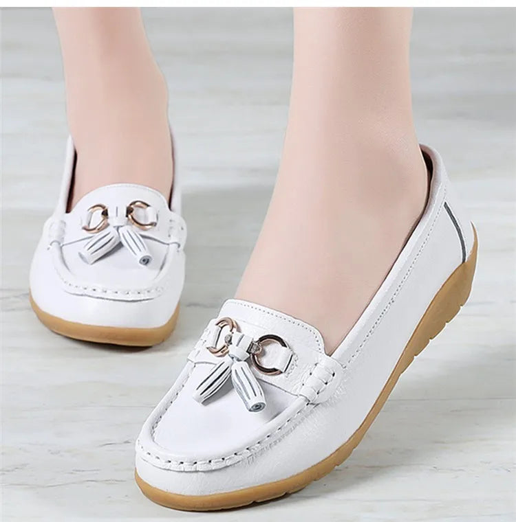 Women’s Leather Loafers – Breathable Chunky Flat Shoes