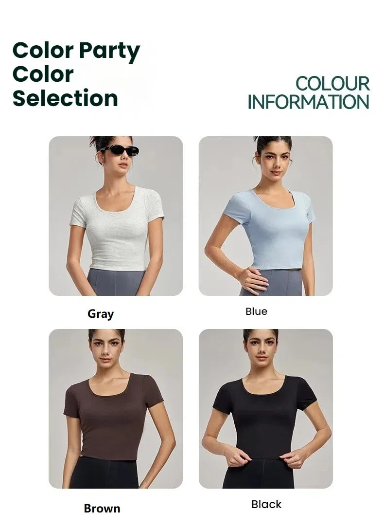 High-End Yoga Top for Women Summer Fitted Sports Short-Sleeve T-shirt Breathable Anti-Slip Cup Design