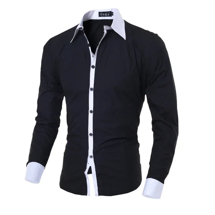 Men Long Sleeve Shirt 2025 Spring Striped Shirts Slim Fit Male Casual Social Patchwork Shirt Turn-down Collar Camisa Masculina