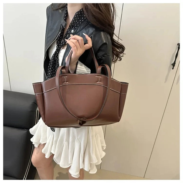 Women’s PU Leather Tote Bag – Large Capacity Vintage Shoulder & Crossbody Purse