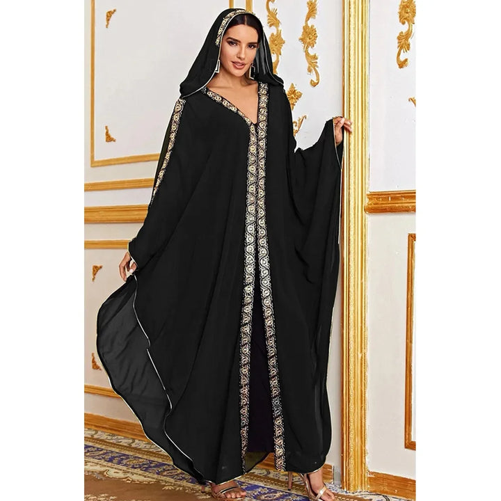 Abaya Morocco Kaftan Dubai Hooded Maxi Dress Bat Sleeve Farasha Kaftan Muslim Women African Open Kimono Boubou Evening Dresses
