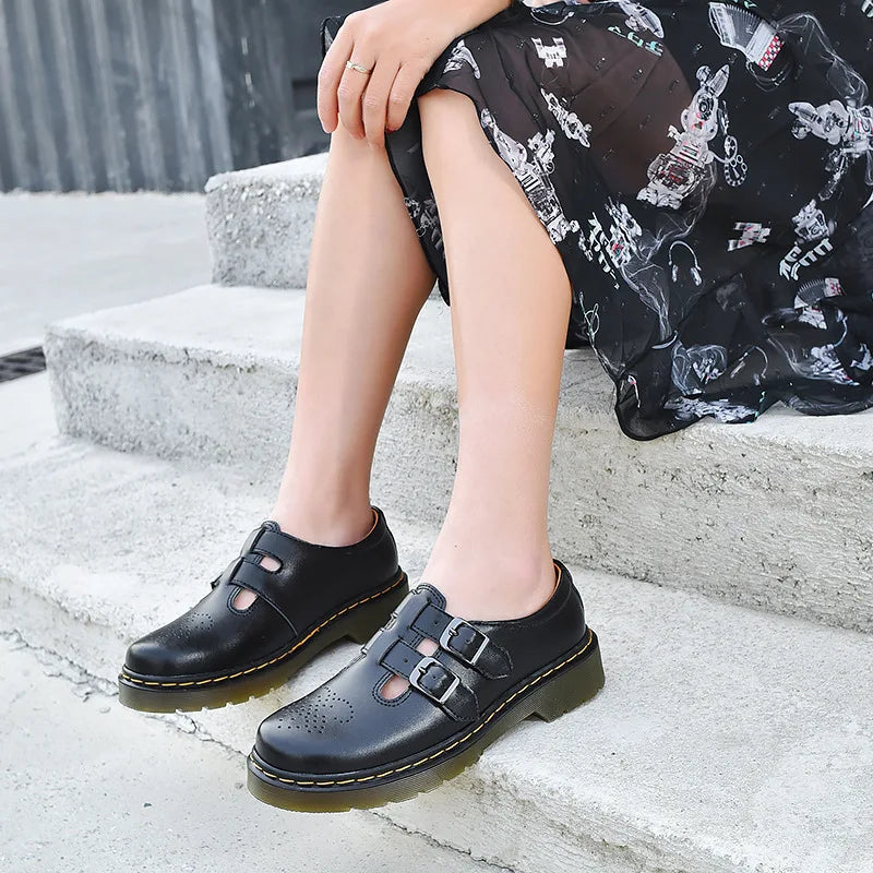 Women’s British Style Mary Janes – Leather Low-Top Casual Shoes