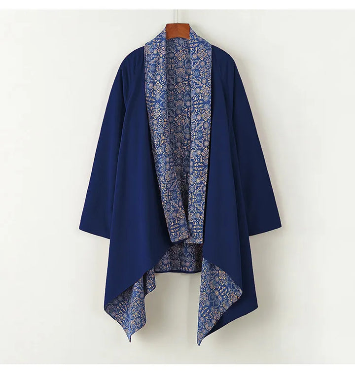 Men's Kimono Cardigan Japanese Samurai Costume Cotton Linen Haori Yukata Streetwear Retro Ethnic Robe Double-Sided Cloak Jacket