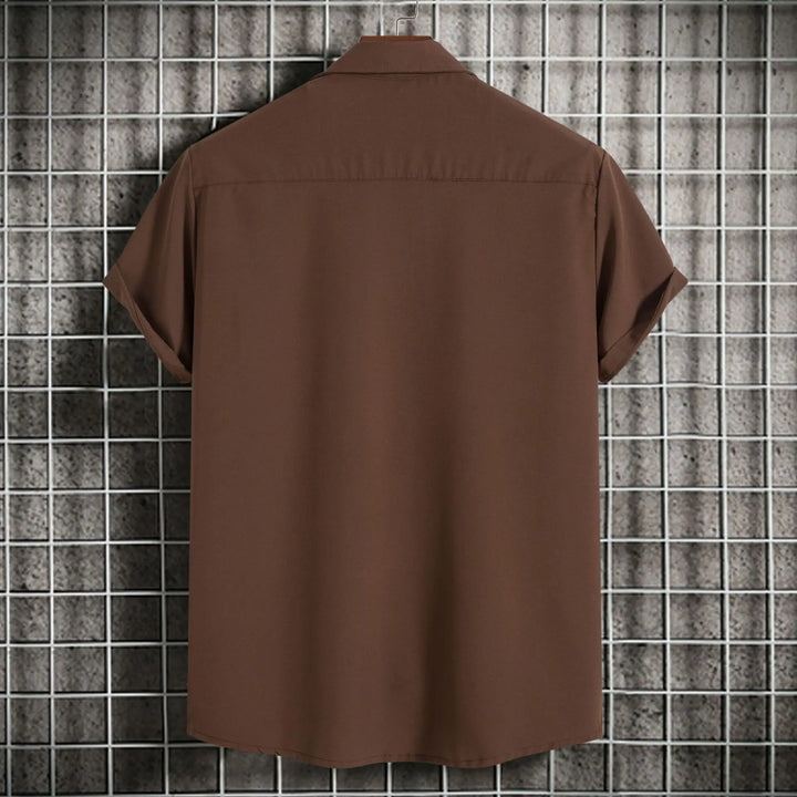 New Short Sleeve Shirts for Men Fashion Solid Casual Lapel Cardigan Tops Men Comfort Single-breasted Blouse Summer Beach Shirts