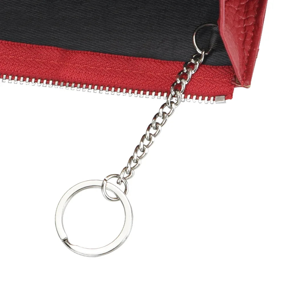 محفظة جلدية نسائية للبطاقات والعملات المعدنية مع سلسلة مفاتيح