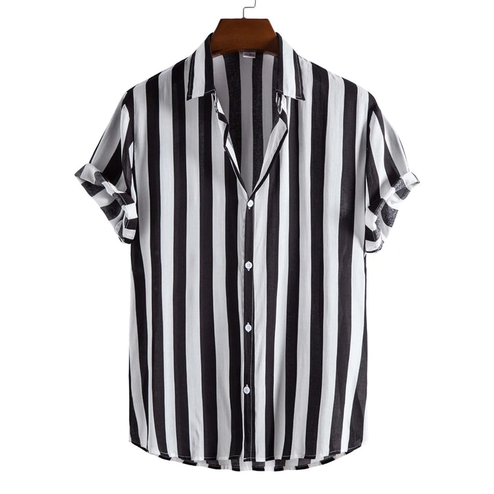Men's Shirts Striped Shirts 3D Hawaiian Button Short Sleeve Plaid Red Top Beach Wear Black and White Shirt Men's Clothing