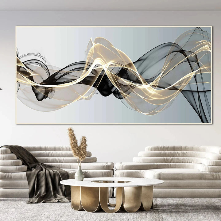 “Floating Gold Mesh Canvas – Large Abstract Wall Decor”