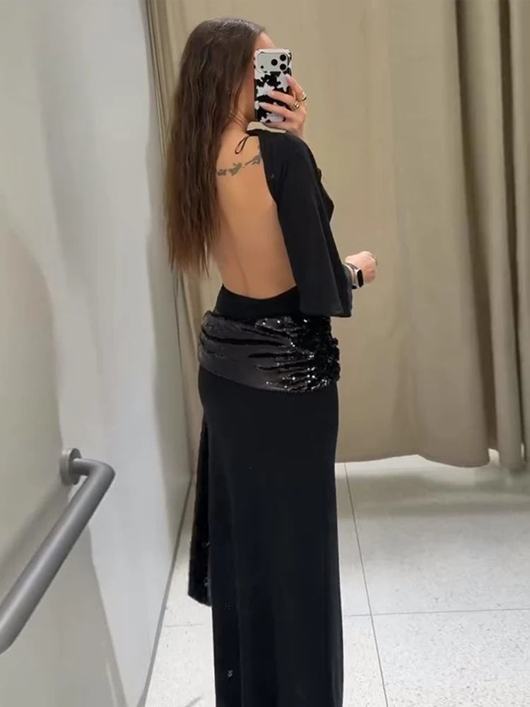 Women's Dresses Evening Dress Sexy Backless Formal Wear Elegant Party Sexy Clothes Velvet Backless Sleevele Midi Dress Gown Wear