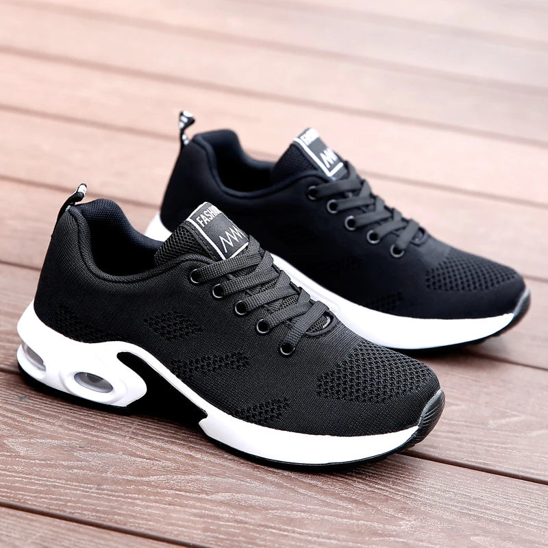 Women’s Breathable Mesh Walking Sneakers – Flat Platform Shoes