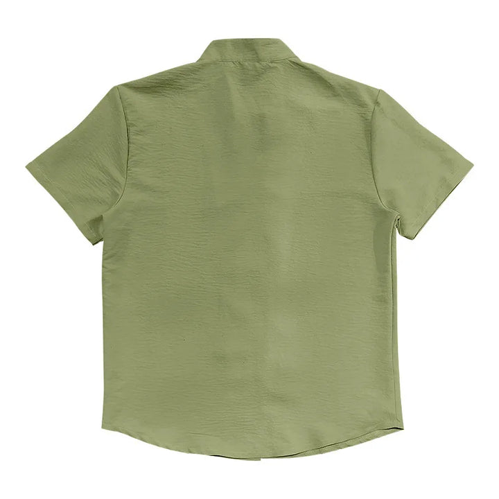 Summer New Short Sleeve Shirts for Men Fashion Solid Casual Linen Tops Breathable Stand Collar Loose Beach Blouses Men Clothing