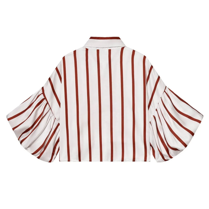 Women Striped Shirts Female Loose-Fit Bubble Sleeve Printed Shirts Lady Casual Youthful Energetic Short Sleeved Tops Clothing