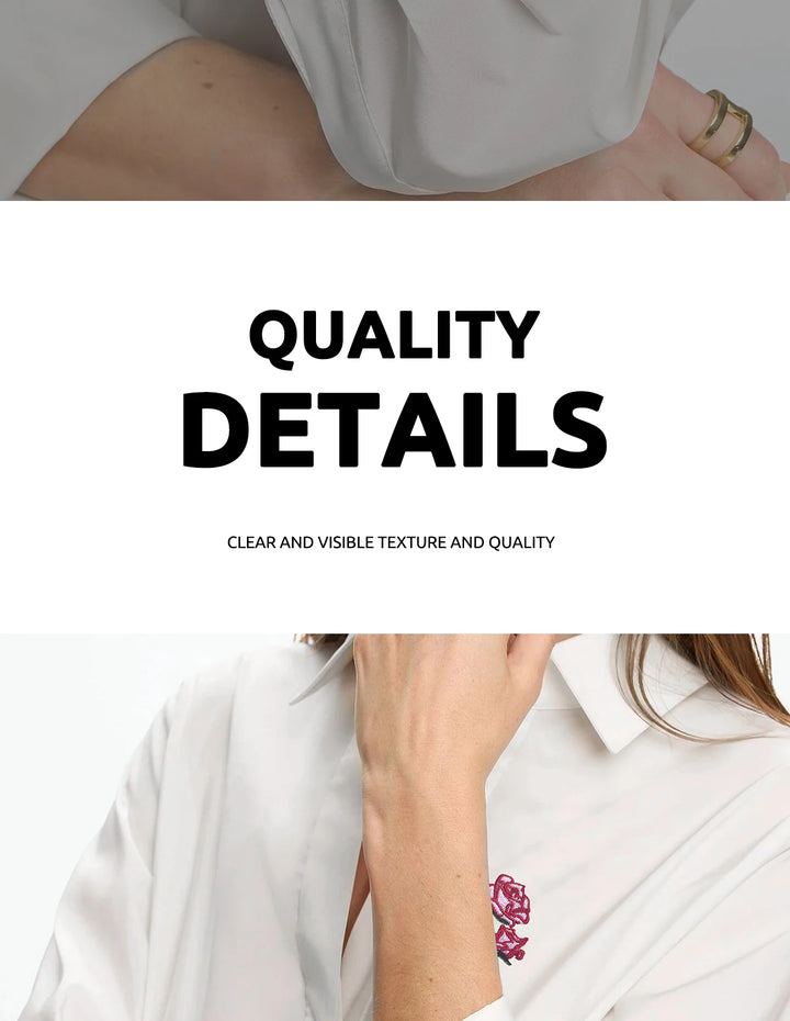 New Women Shirts Casual Long Sleeve Blouse Embroidered Flowers Elegant Lapel Loose Shirt Spring Summer Solid Office Lady Tops