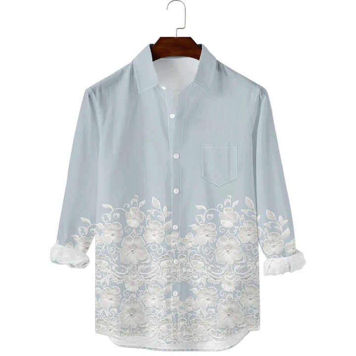 Hawaiian Button Up Shirts Retro Florals Printed Full Sleeve Streetwear Casual Men Dark Academia Resort Elegance Travel Shirt