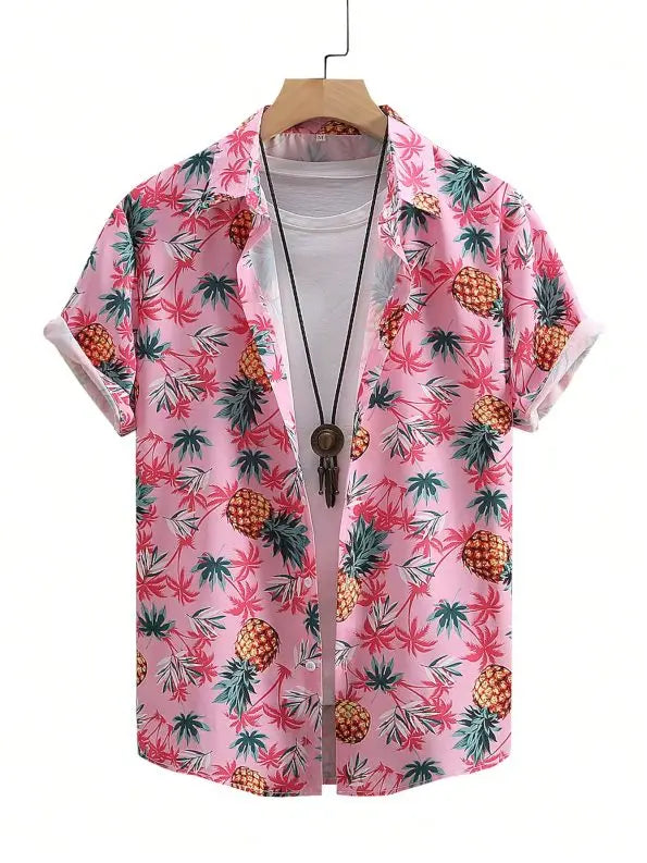 Men's Hawaiian Shirts Men's Short Sleeve Shirts Summer Casual Monstera Print Lapel Short Sleeve Shirts