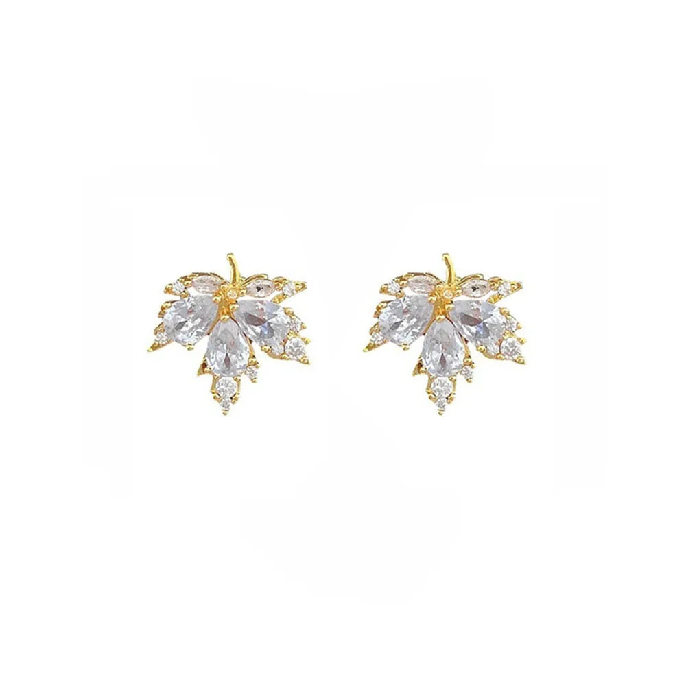 Women’s Zircon Leaf Earrings – Sparkling Studs for Party