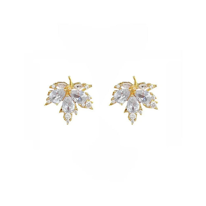 Women’s Zircon Leaf Earrings – Sparkling Studs for Party