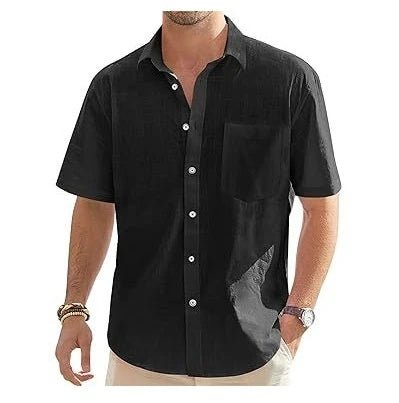 Men's Summer New Style European and American Fashion Classic Comfortable Breathable Cotton and Hemp Solid Color Top Shirt