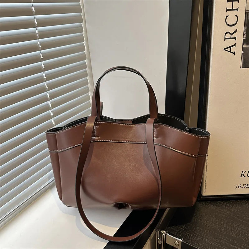Women’s PU Leather Tote Bag – Large Vintage Shoulder & Crossbody Purse