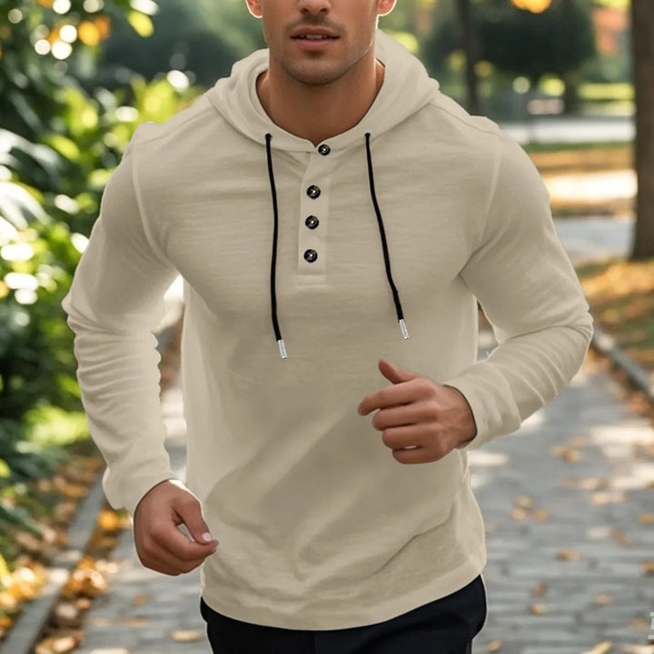 2026 New Men's  T-Shirts Spring Summer Hooded Cotton Linen Tops for Men Soft Loose Henley Shirt Casual Button Long Sleeve Shirts