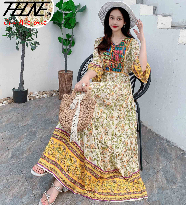 Women’s Indian Summer Dress – Embroidered Elegant Maxi Party & Beach Dress