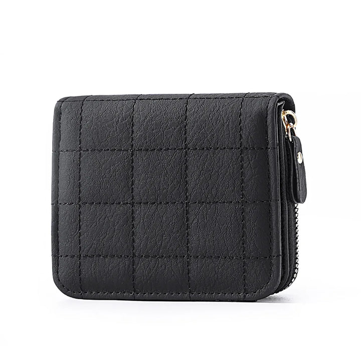 Women’s PU Leather Plaid Wallet – Small Card & Coin Holder with Zipper