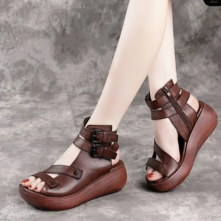 2024 Women’s Summer Wedge Sandals – Retro Leather Gladiator Shoes