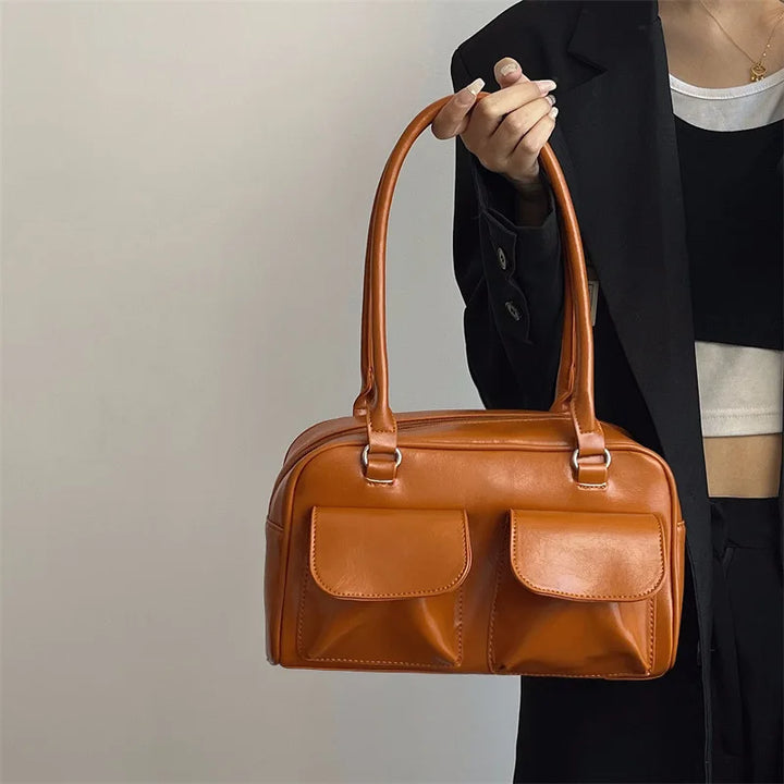 Vintage Women’s PU Leather Shoulder Bag – Large Burgundy Tote & Commute Purse