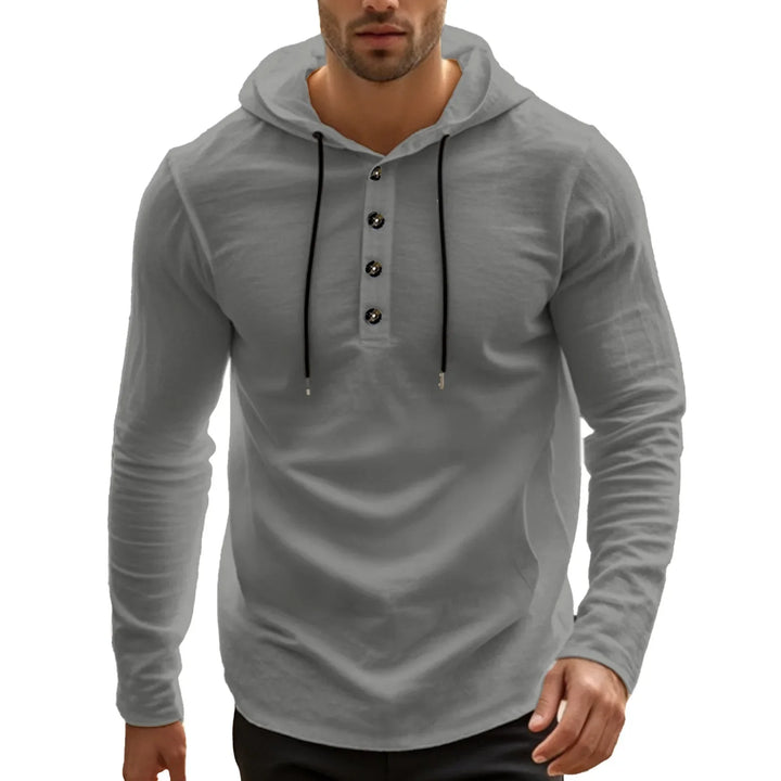 2026 New Men's  T-Shirts Spring Summer Hooded Cotton Linen Tops for Men Soft Loose Henley Shirt Casual Button Long Sleeve Shirts