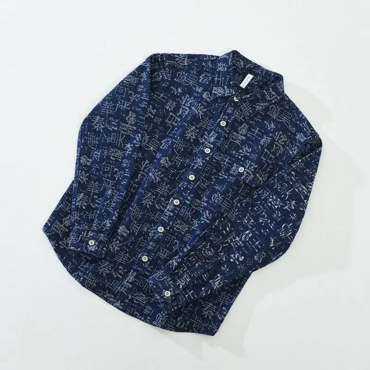 2025 New Shirt Men Autumn Retro Printed Work Clothes Long Sleeved Cardigan Casual Versatile Jacket