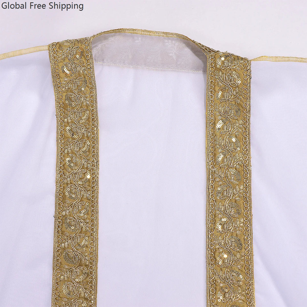 Men's Muslim Kimono-style Chiffon Robe Turkish Arabic Islamic Men's Muslim Robe Cosplay Ramadan Embroidered Robe Prayer Garment