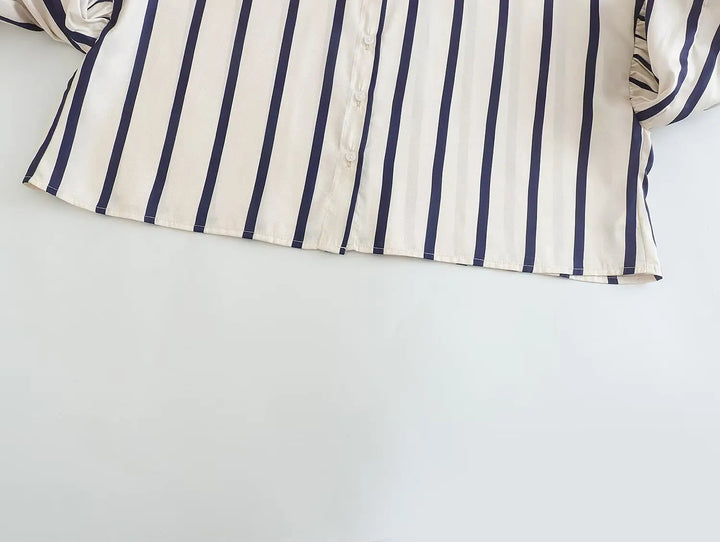 Women Striped Shirts Female Loose-Fit Bubble Sleeve Printed Shirts Lady Casual Youthful Energetic Short Sleeved Tops Clothing