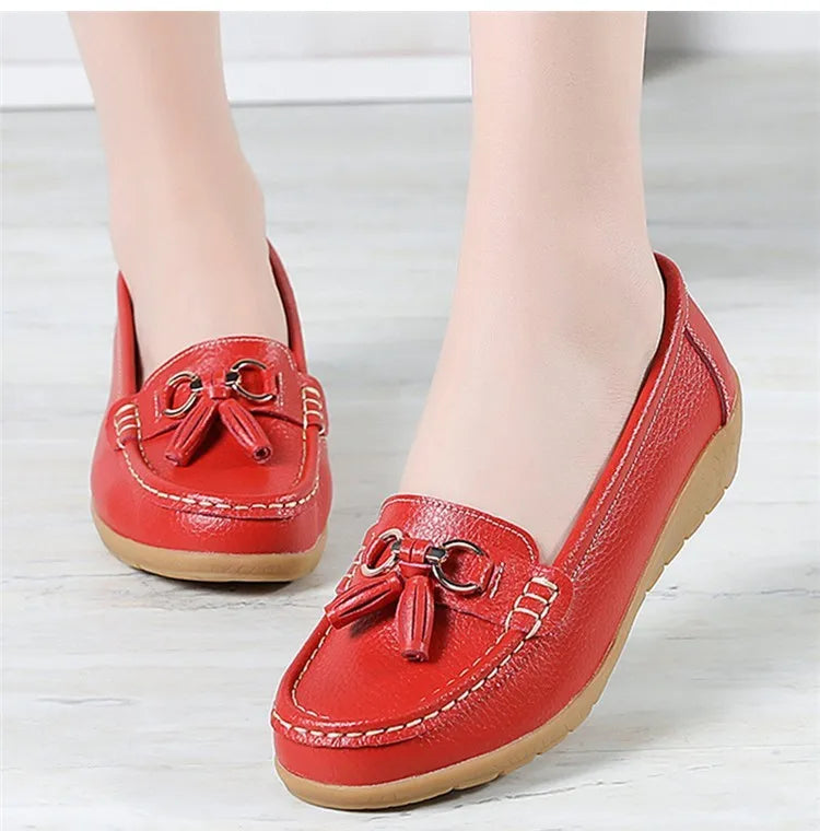 Women’s Leather Loafers – Breathable Chunky Flat Shoes