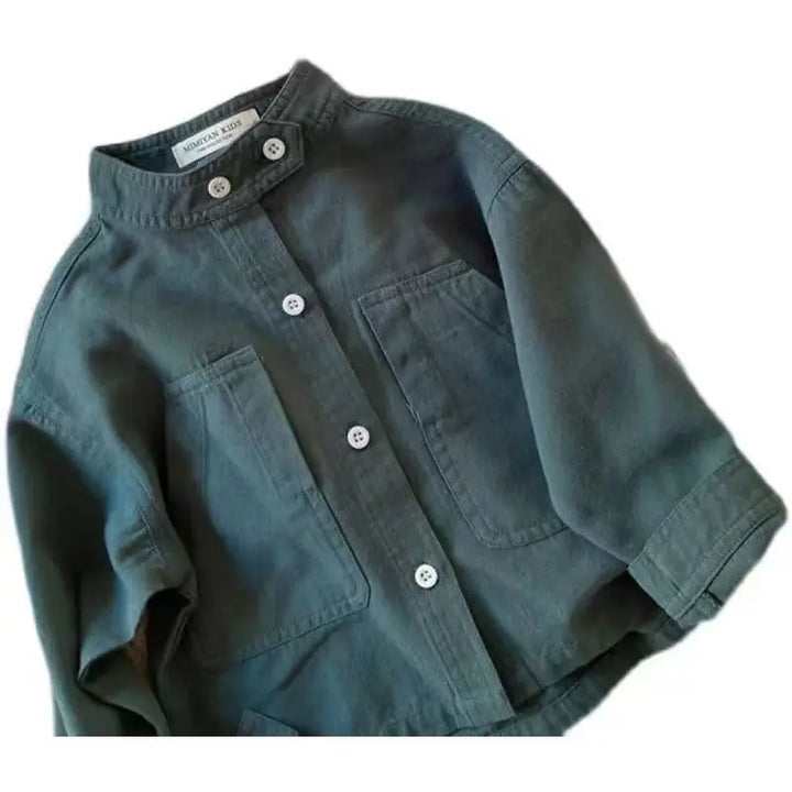 Children's Shirt Spring Autumn New Solid Color Standing Neck Shirt for Boys Girls Top Coat Solid Color Baby Children's Clothing