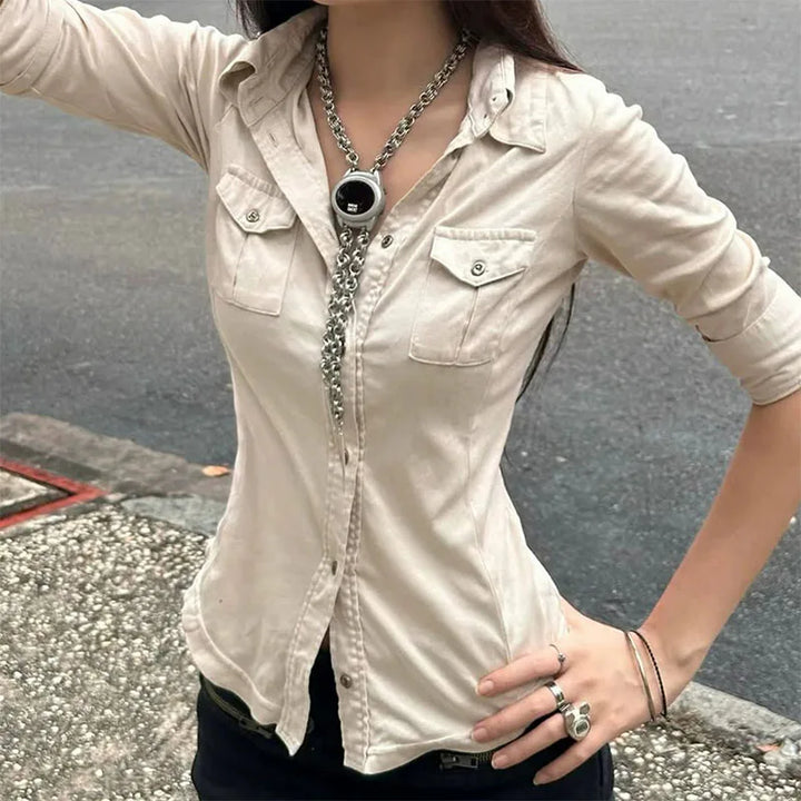 Half Sleeve Button Up Shirts for Woman Clothing Japanese 2000s Style Y2k Tops Harajuku Fashion Blouse