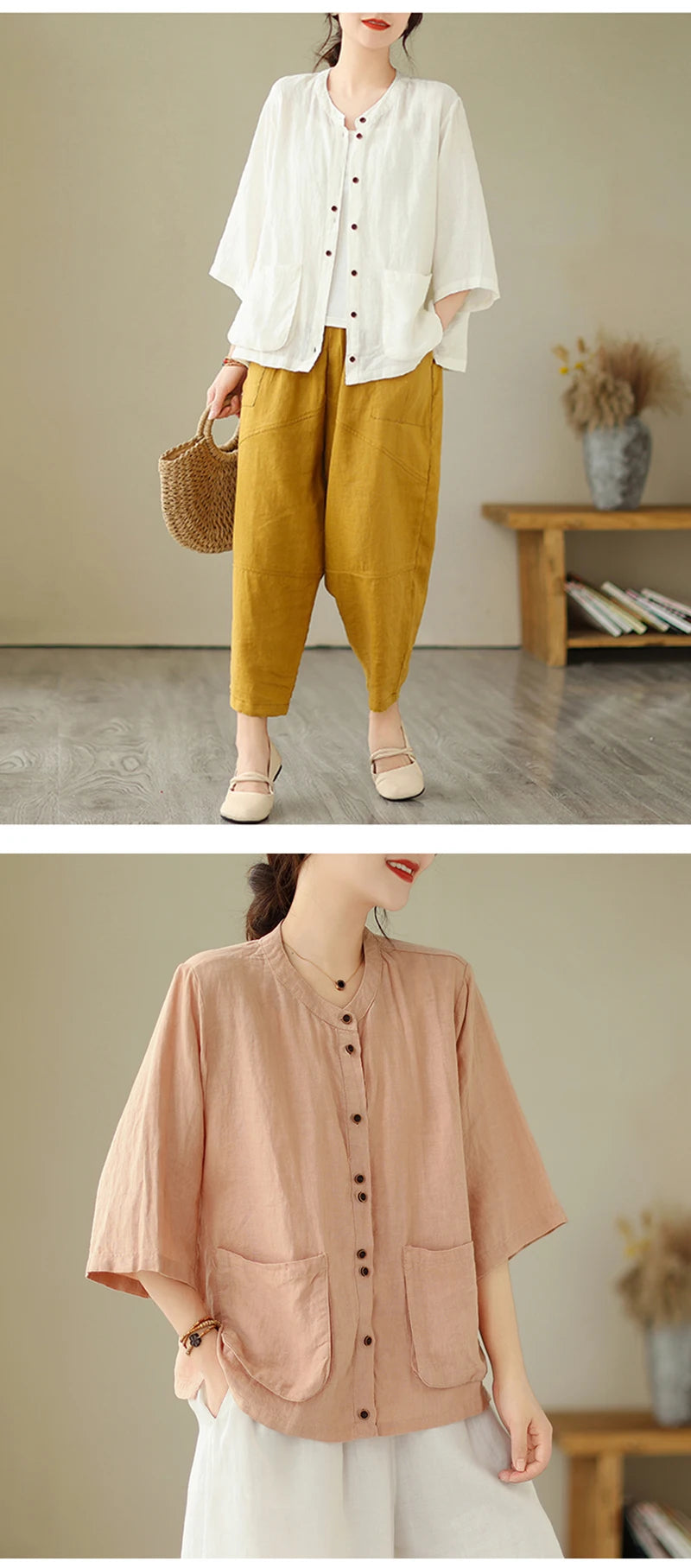 Woman Top Single-Breasted Loose Shirts & Blouses for Women Pocket Cheap Tops Female