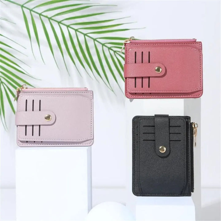 PU Leather Coin Wallet with Card Holder & Zipper