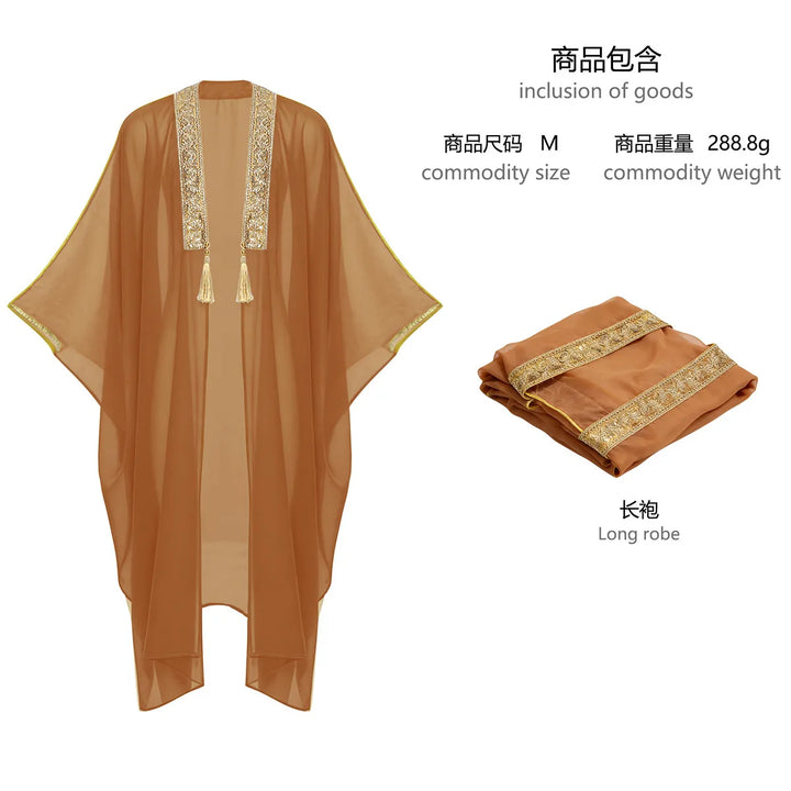 Men's Muslim Kimono-style Chiffon Robe Turkish Arabic Islamic Men's Muslim Robe Cosplay Ramadan Embroidered Robe Prayer Garment