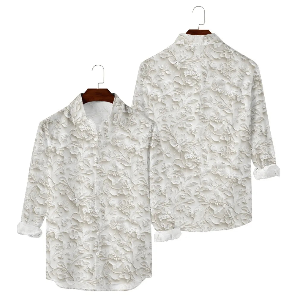 Hawaiian Button Up Shirts Retro Florals Printed Full Sleeve Streetwear Casual Men Dark Academia Resort Elegance Travel Shirt
