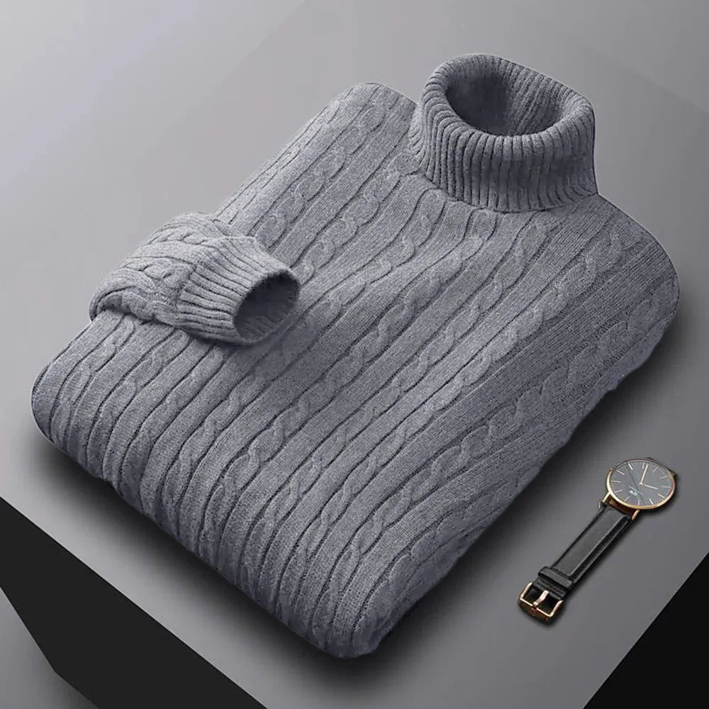 Men’s Turtleneck Sweater – Solid High Neck Knitted Pullover, Fall/Winter