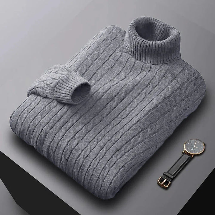 Men’s Turtleneck Sweater – Solid High Neck Knitted Pullover, Fall/Winter
