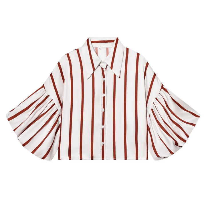 Women Striped Shirts Female Loose-Fit Bubble Sleeve Printed Shirts Lady Casual Youthful Energetic Short Sleeved Tops Clothing