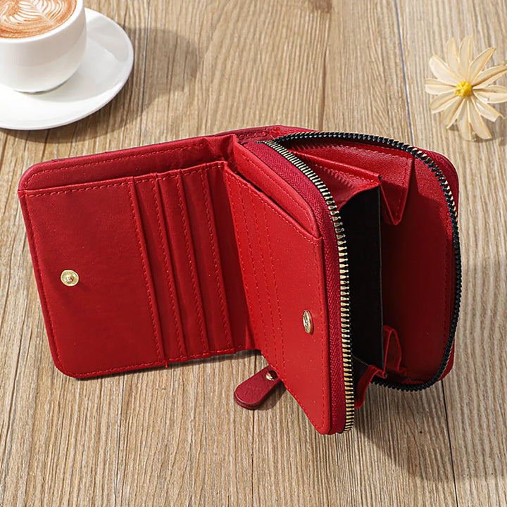 Women’s PU Leather Plaid Wallet – Small Card & Coin Holder with Zipper