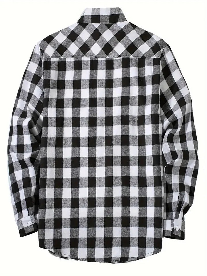 Mens Shirts Fashion Classic Plaid Cardigan Casual Shirt Long Sleeve Chest Two Pockets Turn-Down Collar Spring Autumn Men Tops