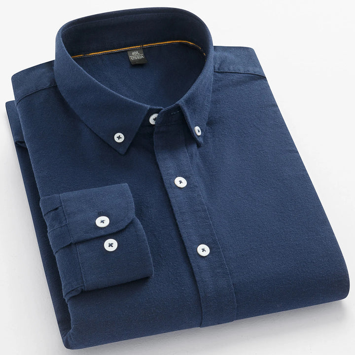 100% Cotton Brushed Long Sleeve Shirts for Men Slim Fit Casual Plain Shirt Solid Color Fashion Korean Popular Tops Red Clothes