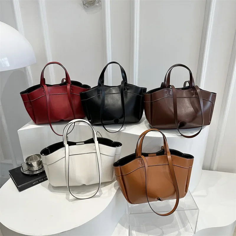 Women’s PU Leather Tote Bag – Large Vintage Shoulder & Crossbody Purse