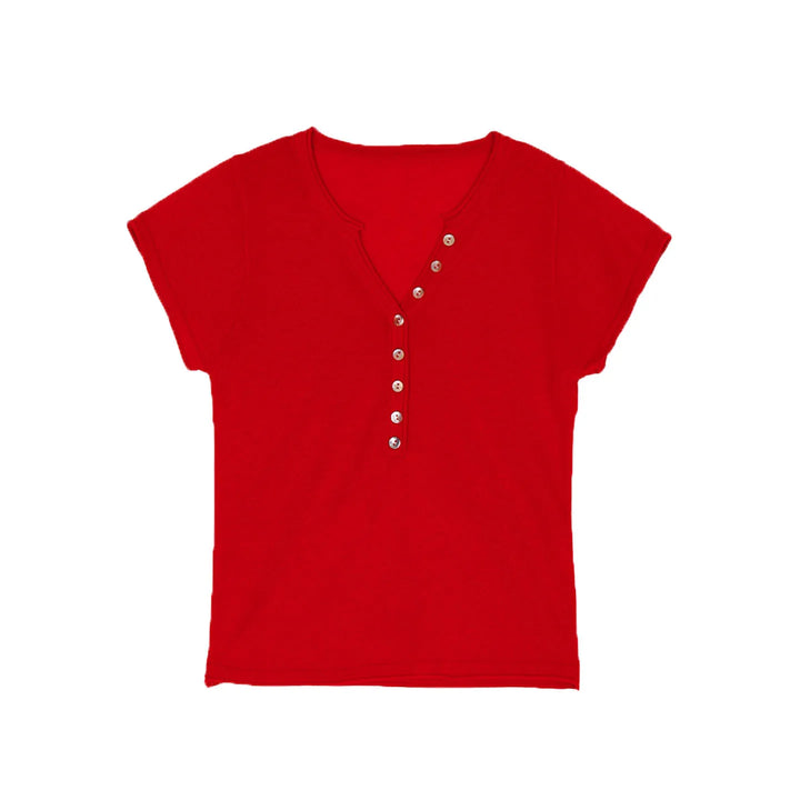 Shell Button Knit T-shirts Women Summer Simple Versatile Slim V-neck Short Sleeve Tess Sweet Korean Style Chic Tshirt Tops New