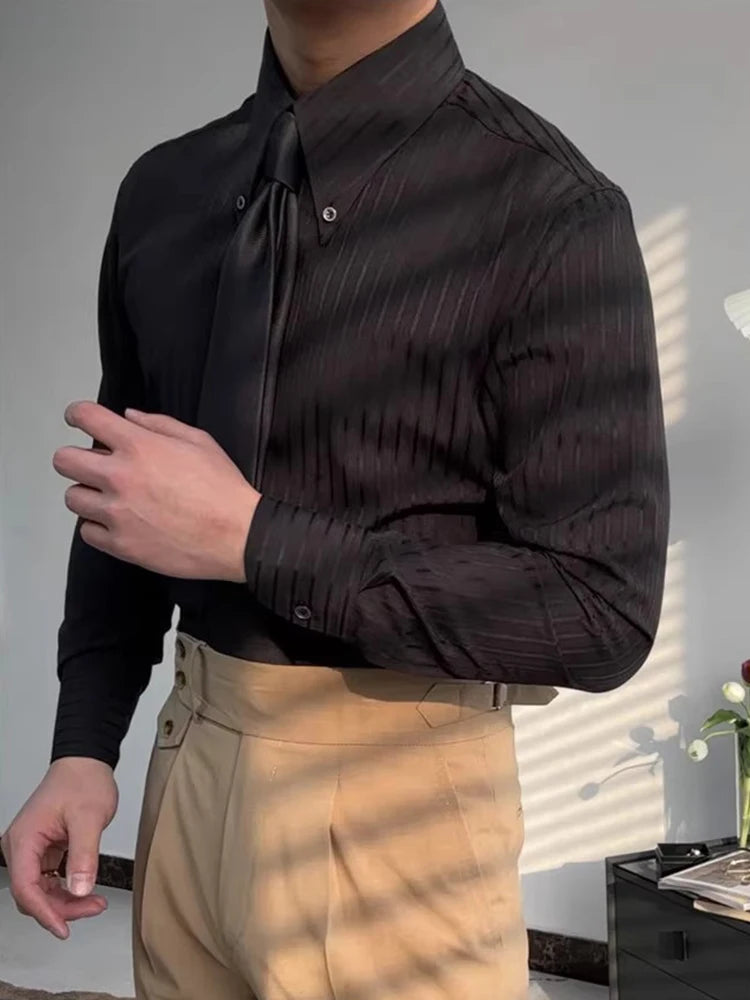 Outdoor Casual Men's Shirts Classic Turn-down Collar Buttoned Striped Printed Shirt For Mens Autumn Fashion Long Sleeve Cardigan